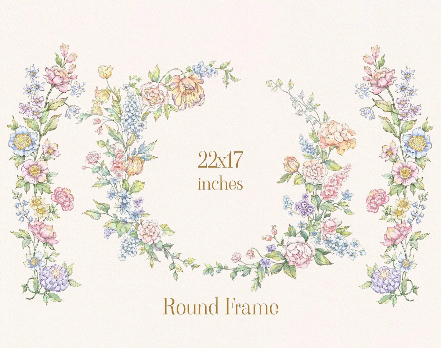 Round floral wreath frames sample — Belle Wood set