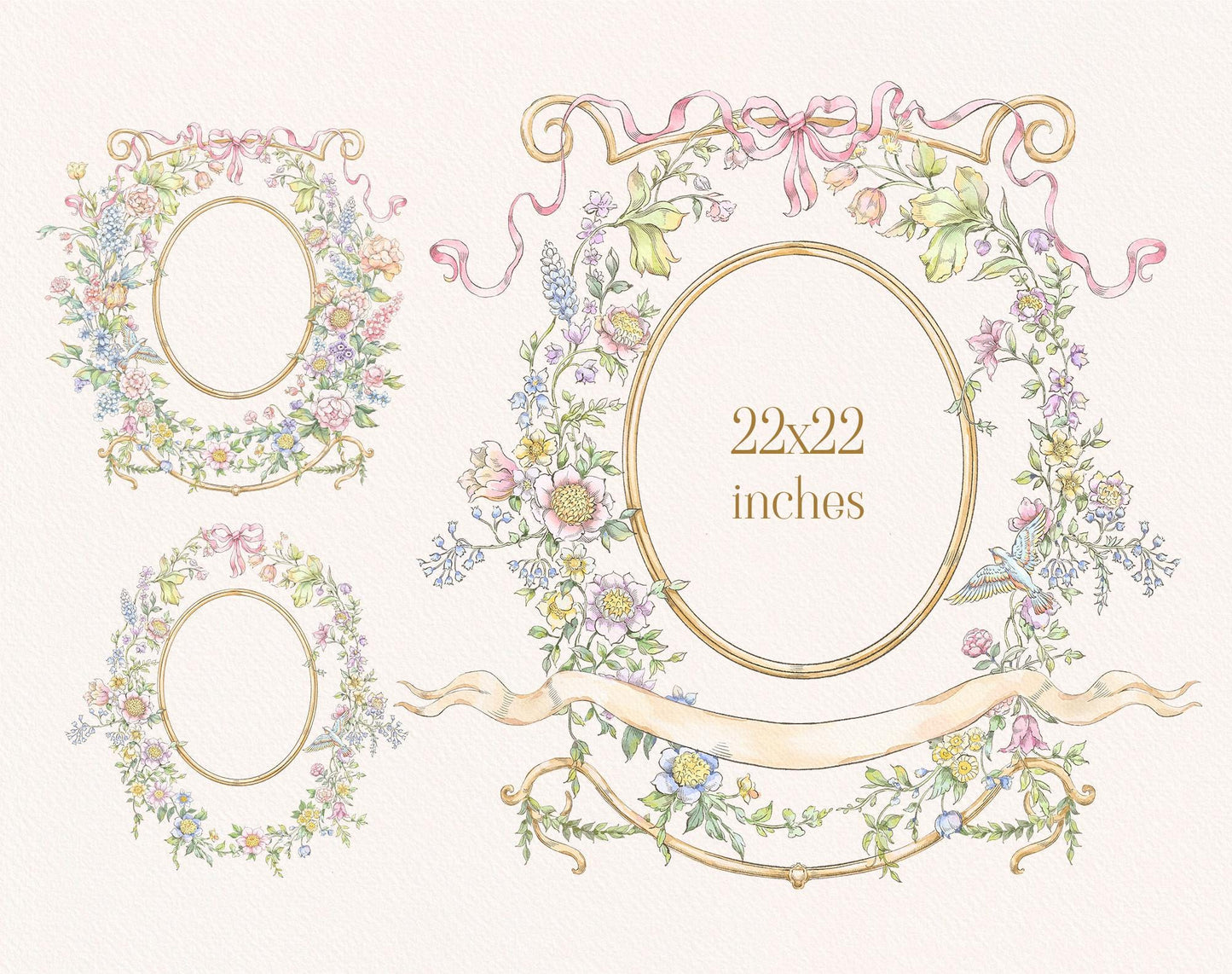 Victorian oval and ribbon frames sample — Belle Wood collection