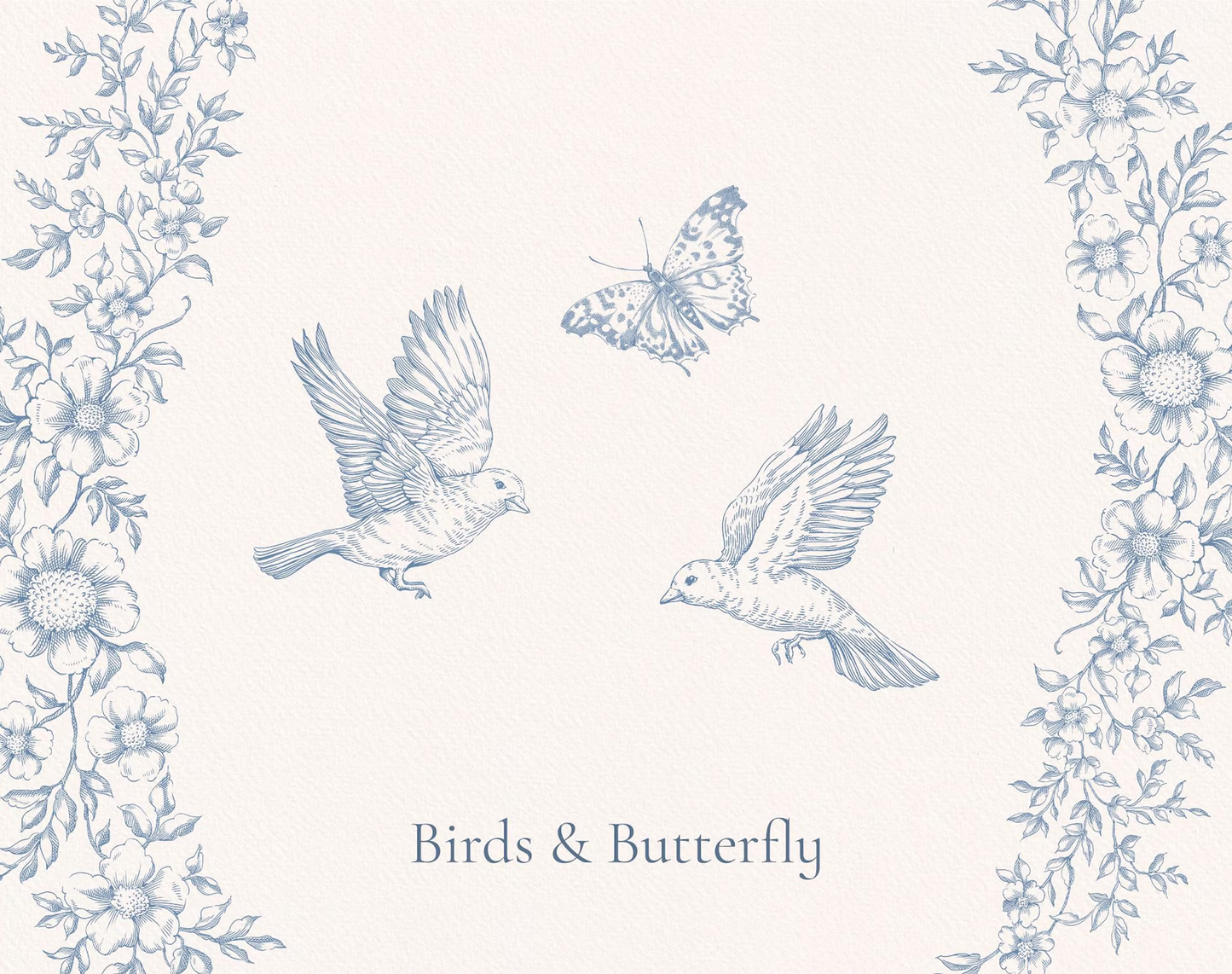 Swallows and butterfly clip-art — Ornate Baroque ‘Birds & Butterfly’ sheet