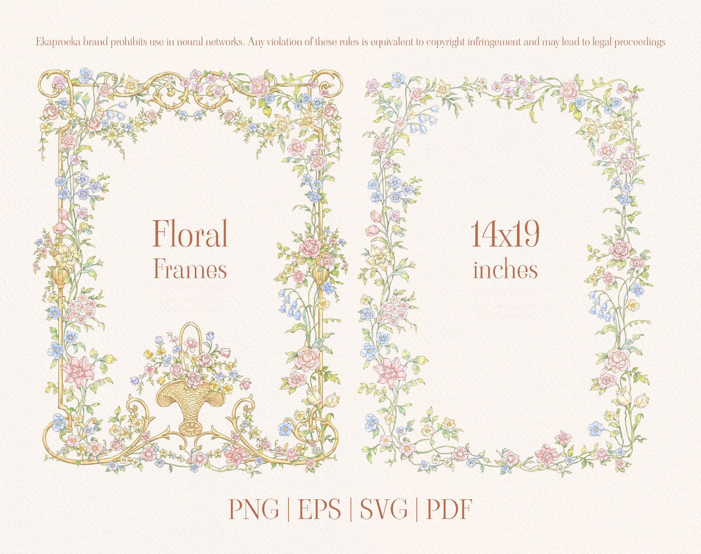 A4 floral frames ‘Floral’ and ‘14x19’ sample — Floral Basket clip-art