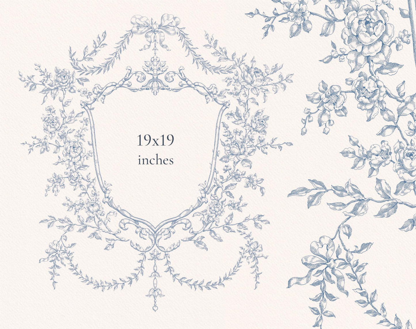 19×19 inch crest size guide — Floral Crest Blue