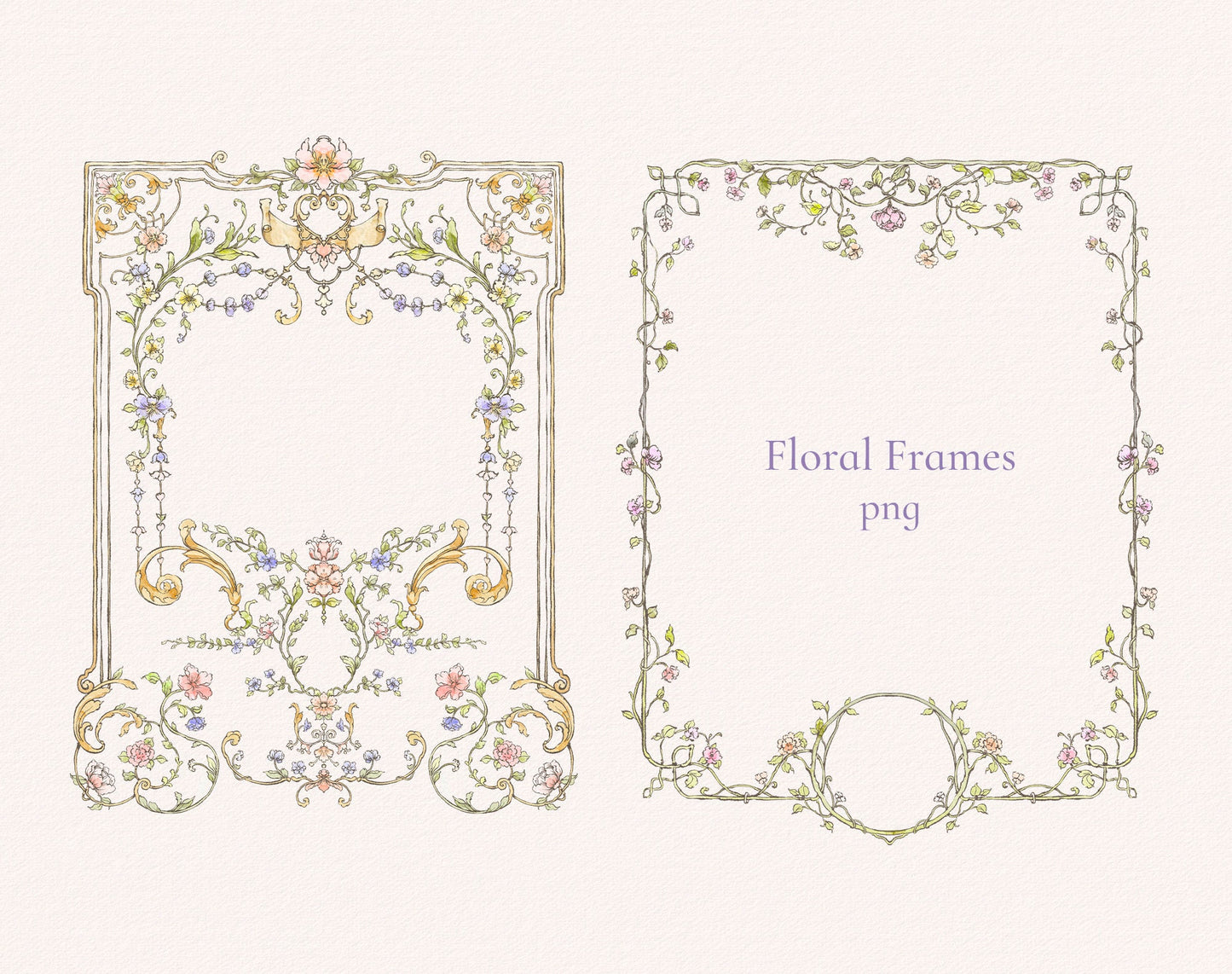 Rectangle and portrait floral frame samples — Floral Grace ‘Floral Frames’ sheet