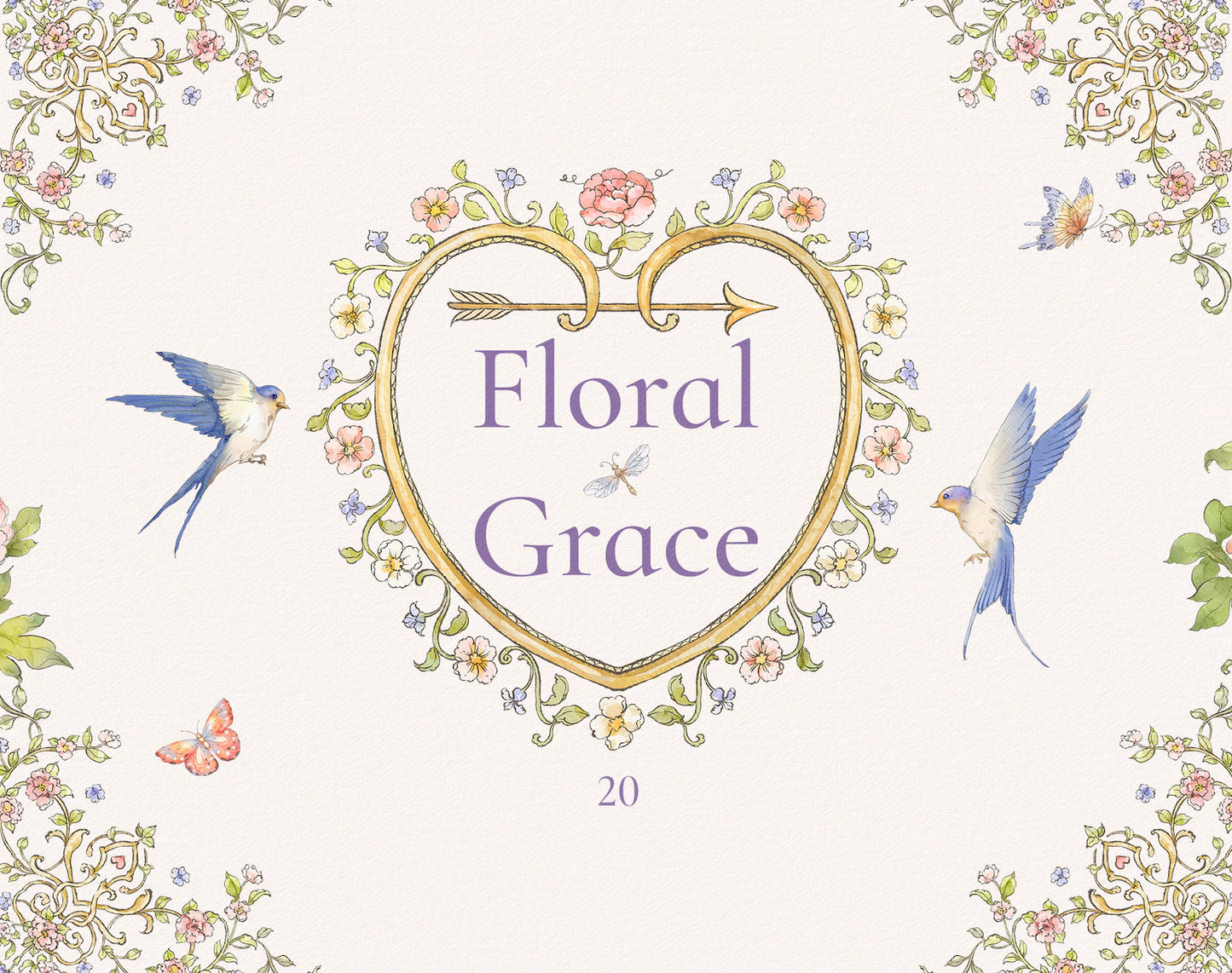 Heart wreath with ‘Floral Grace’ text — clip-art sample