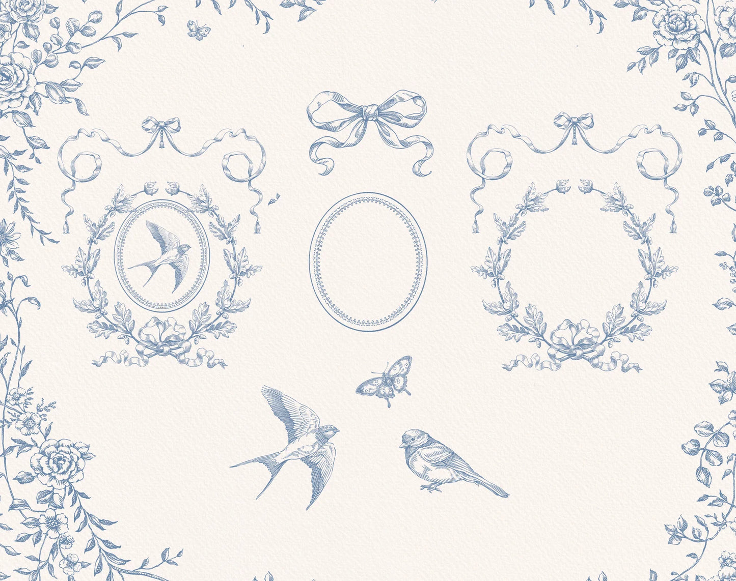 Mini oval frame samples and bird accents — Floria Blue