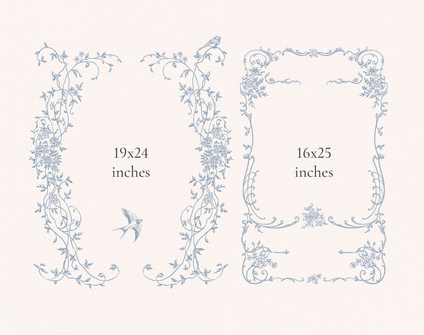 Rectangular frame samples 19×24 in & 16×25 in — Floria Blue