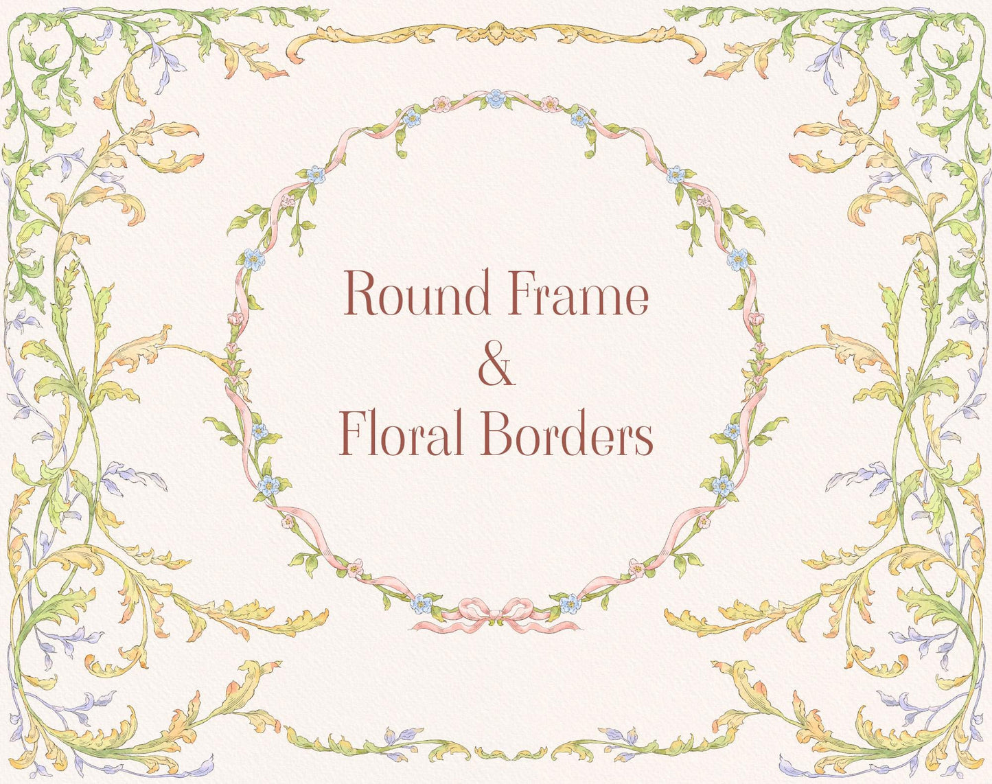 Iris pattern blossoms and matching floral border elements — Flowers & Borders sheet
