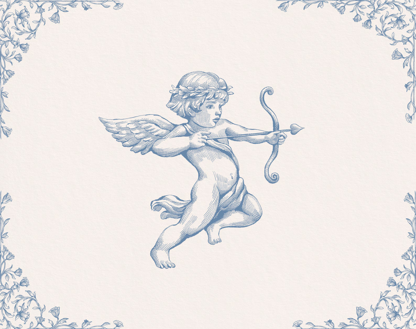 Winged Cupid cherub illustration — Lovely Garden Blue clip-art