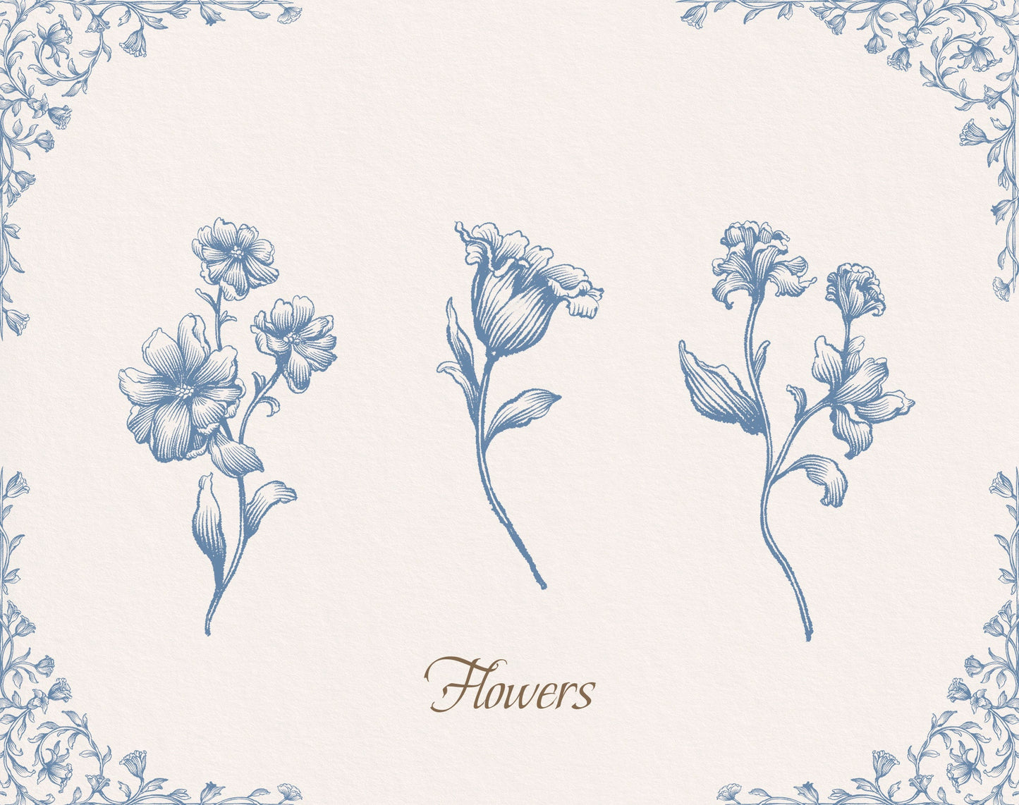 Individual blue blossom stems — Lovely Garden Blue ‘Flowers’ sheet