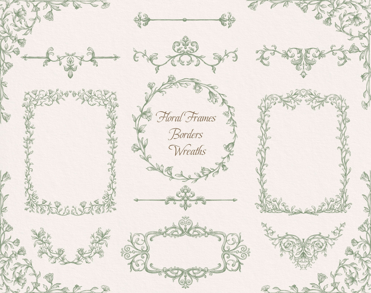 Oval, round and rectangular floral frames sample — Lovely Garden Green ‘Floral Frames, Borders, Frames’ sheet