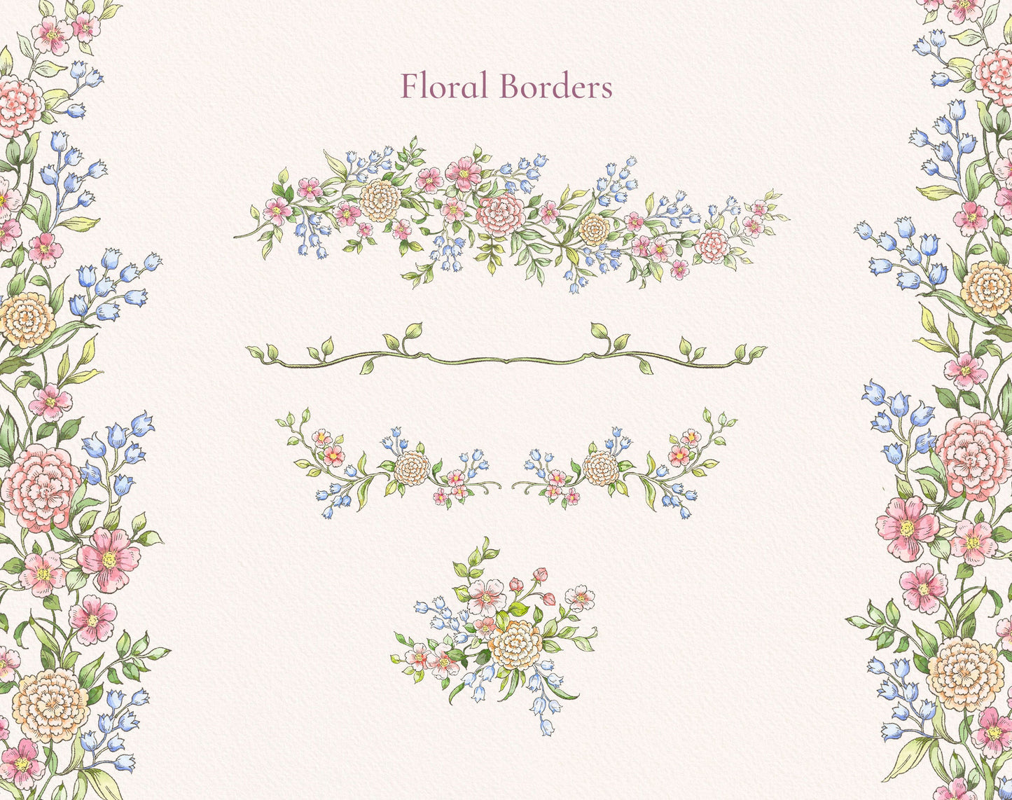Watercolor vine borders sample — Lovely Petals ‘Floral Borders’ sheet