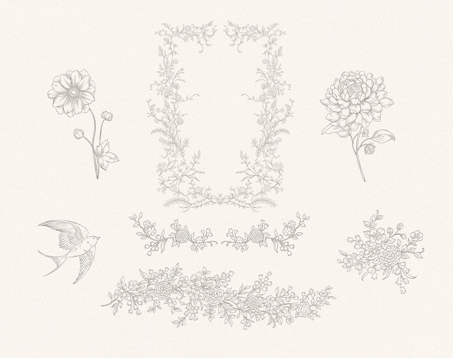 Delicate line-art floral sprigs — Lovely Petals outline set