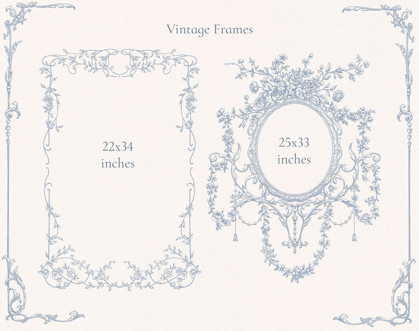 Rectangular frame elements 22×35 in & 25×33 in — Ornate Baroque ‘Vintage Frames’ sheet