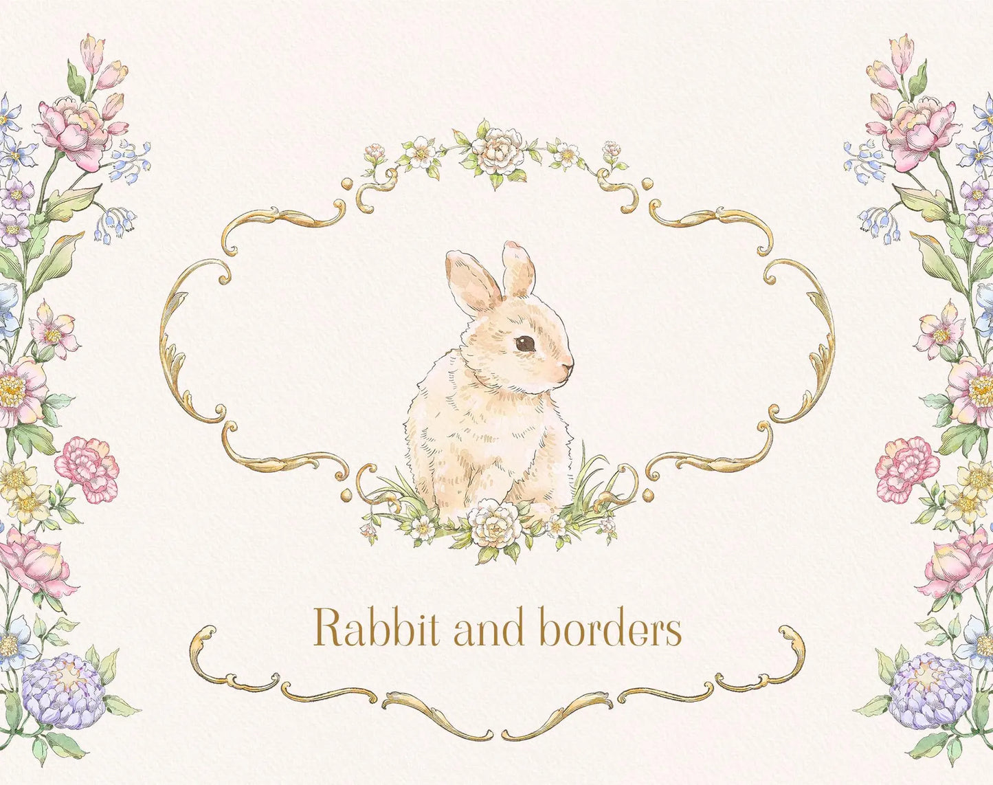 Watercolor rabbit with spring blossoms element — Belle Wood