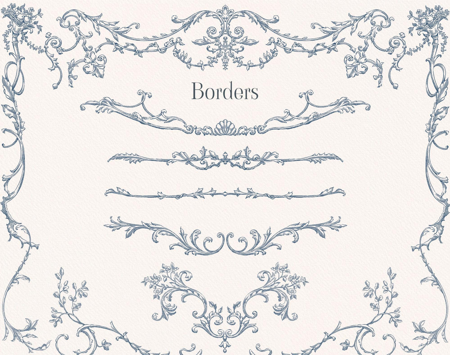 Ornate rococo border borders — Rococo Affair Blue ‘Borders’ sheet