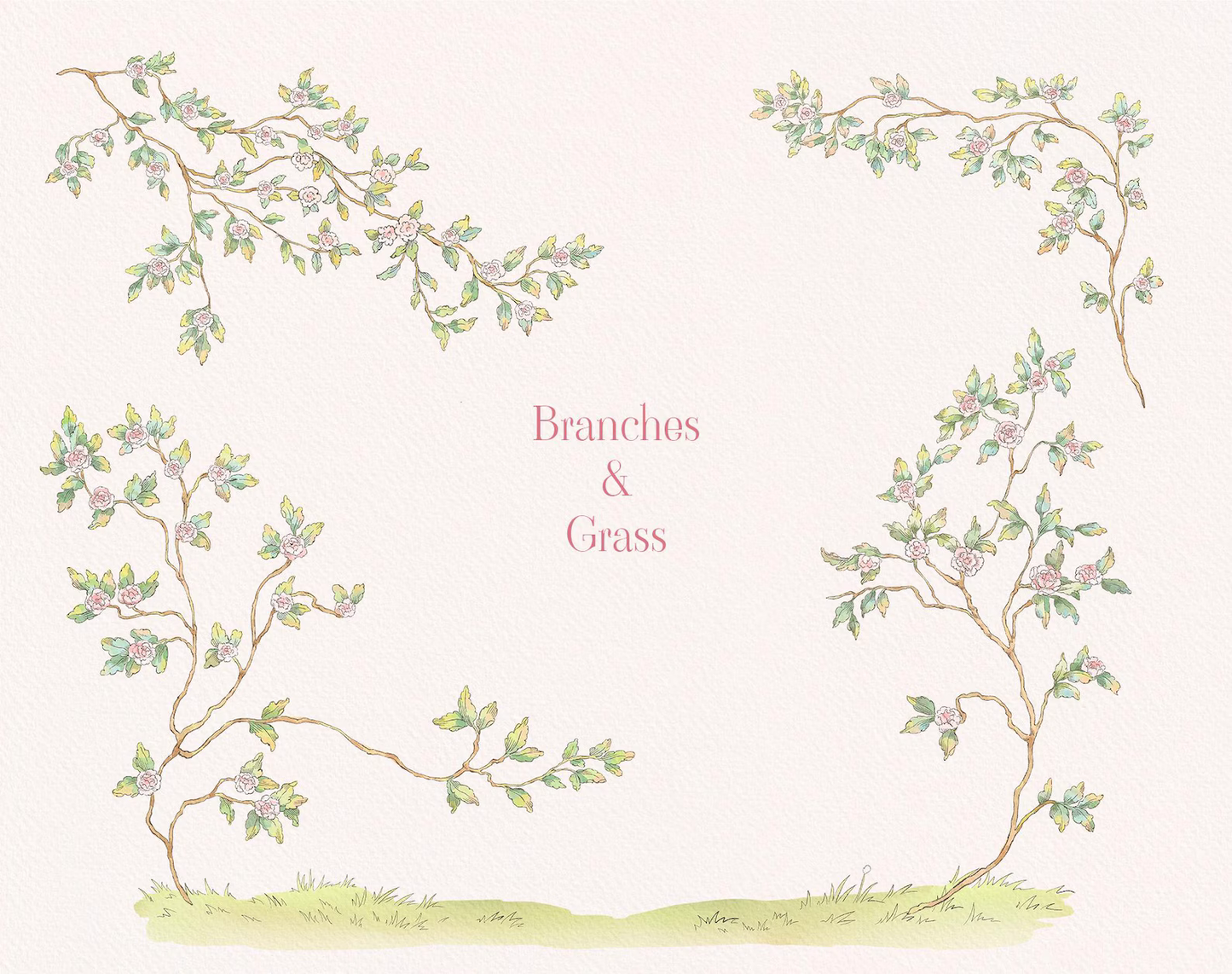 Branches and grass border element sample — Sunny Forest