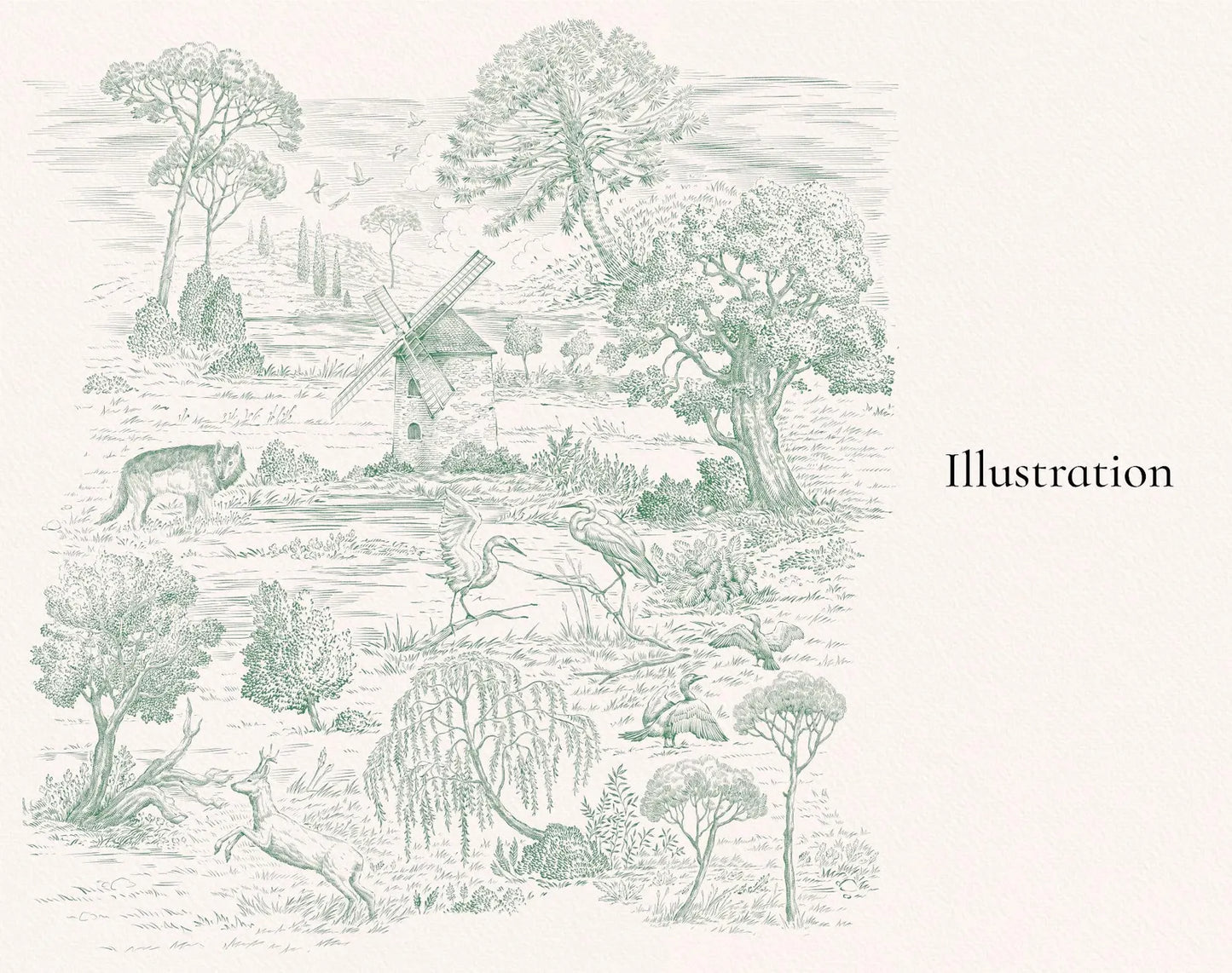 Cottage and house illustrations — Toile de Jouy ‘Houses’ sheet