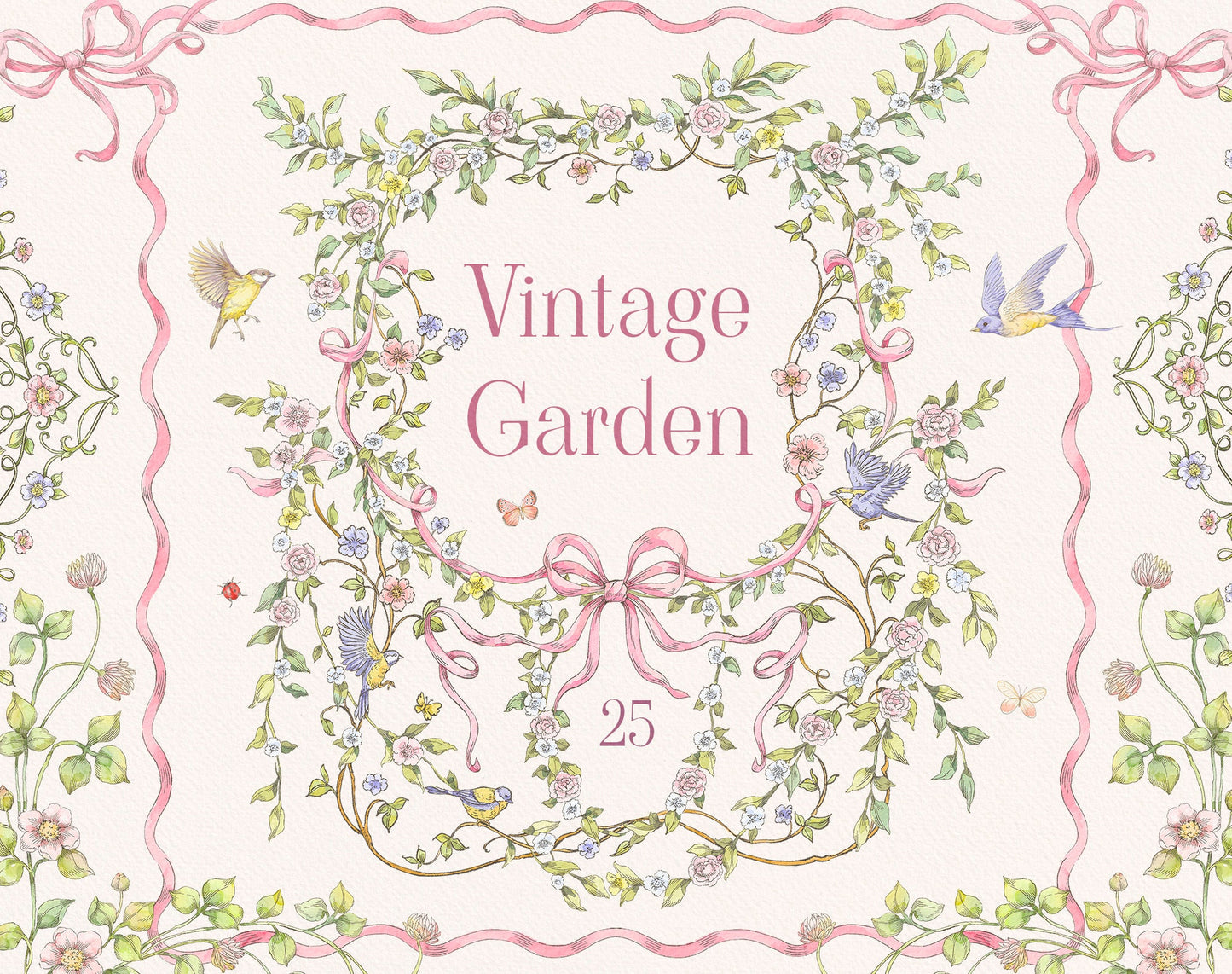 Vintage Garden – 25 floral watercolor illustrations for invitations