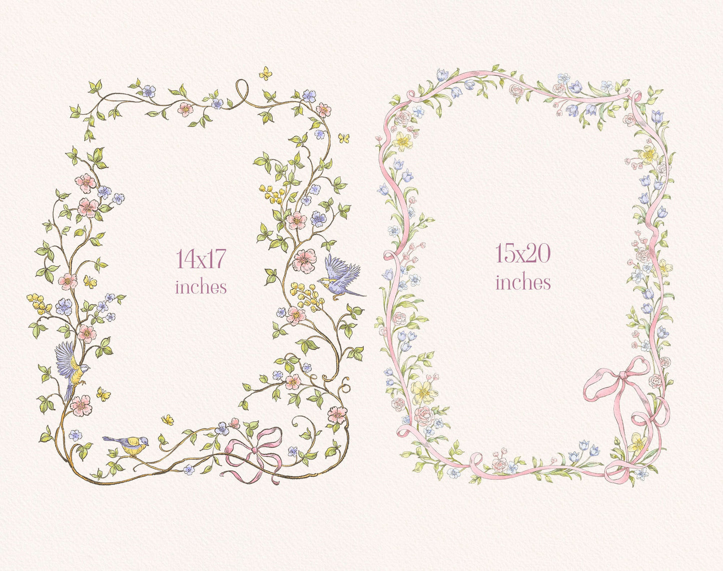 Vintage Garden delicate botanical borders samples