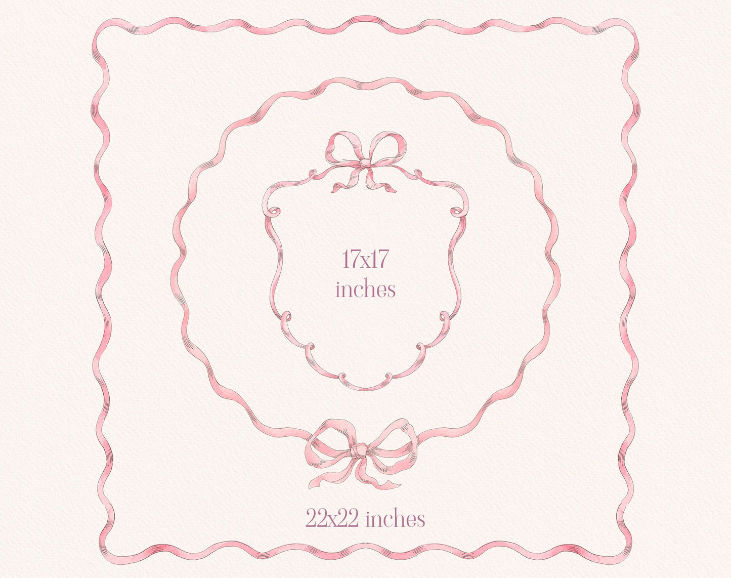 Vintage Garden pink ribbon scallop border illustration
