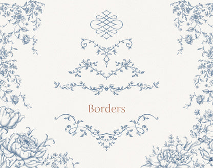 Decorative vine border and corner swag samples — Autumn Flower Blue ‘Borders’ sheet