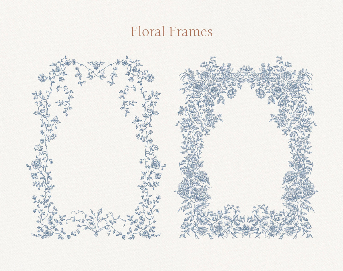 Botanical wreath frames pair — Autumn Flower Blue ‘Floral Frames’ sheet