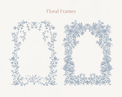 Botanical wreath frames pair — Autumn Flower Blue ‘Floral Frames’ sheet
