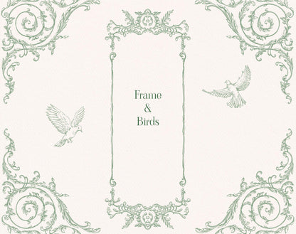Vertical baroque frame with dove accents — Baroque Allure Green