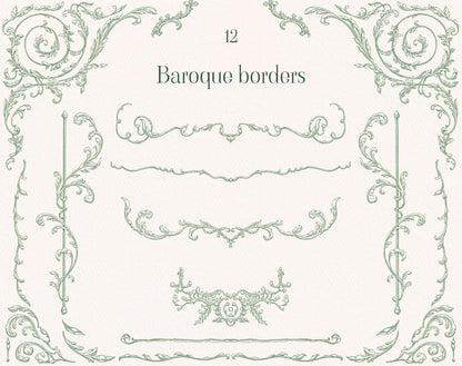 Twelve baroque borders — Baroque Allure Green 'Baroque borders' sheet