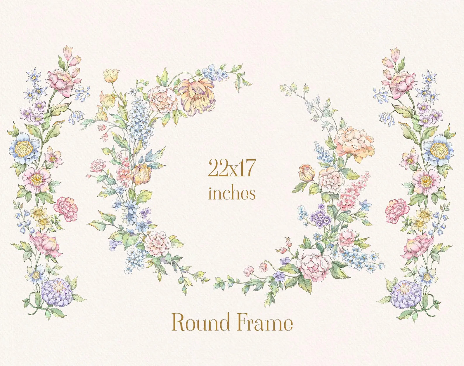 Round floral wreath frames sample — Belle Wood set