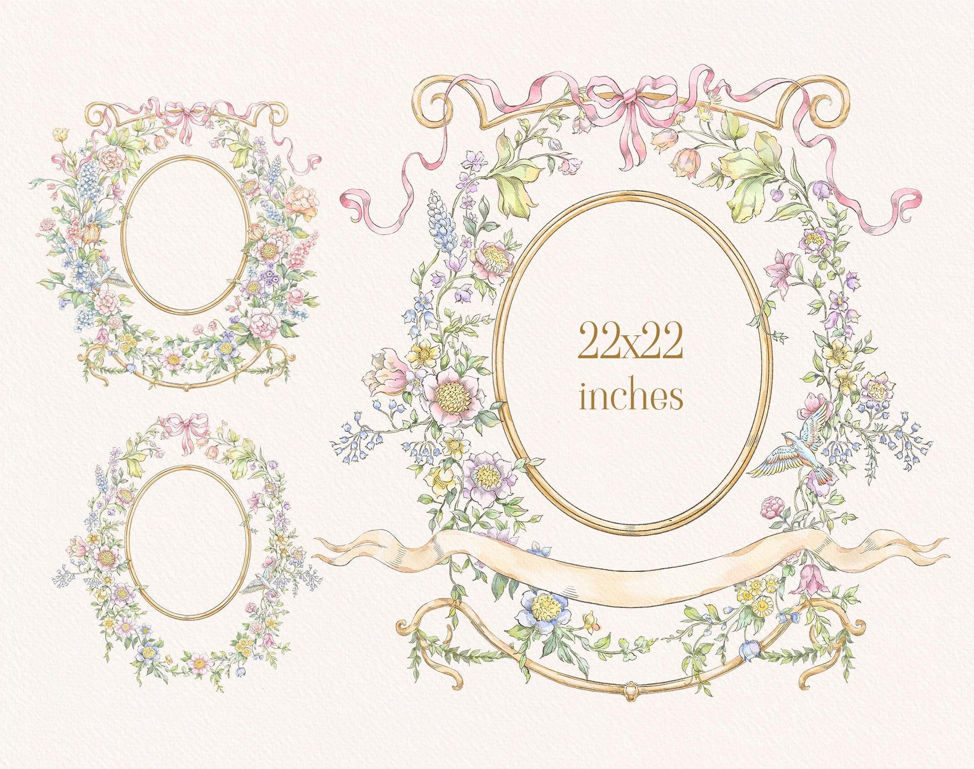 Victorian oval and ribbon frames sample — Belle Wood collection