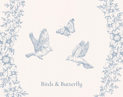 Swallows and butterfly clip-art — Ornate Baroque ‘Birds & Butterfly’ sheet