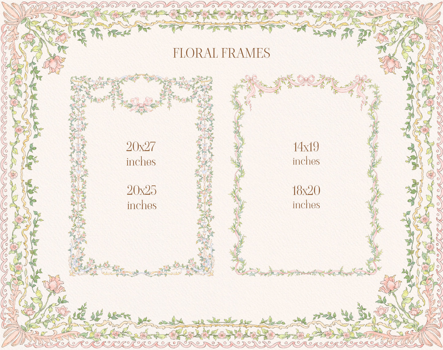 Floral frames with dimensions on a decorative background