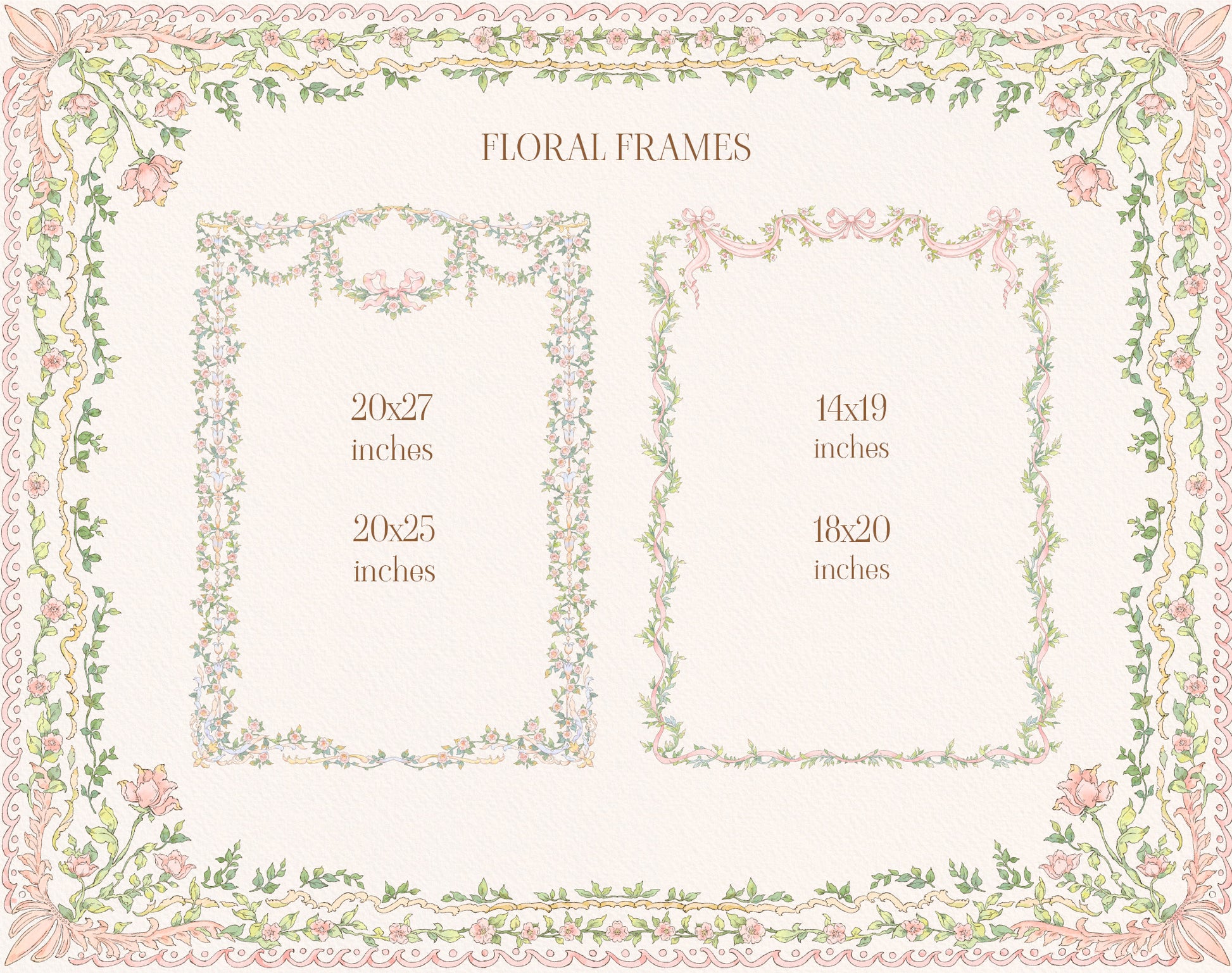 Floral frames with dimensions on a decorative background
