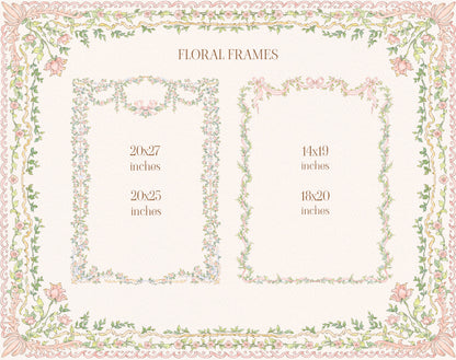Floral frames with dimensions on a decorative background