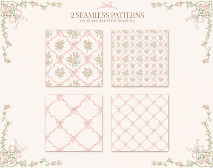 Set of four floral geometric patterns on a transparent background with decorative border.