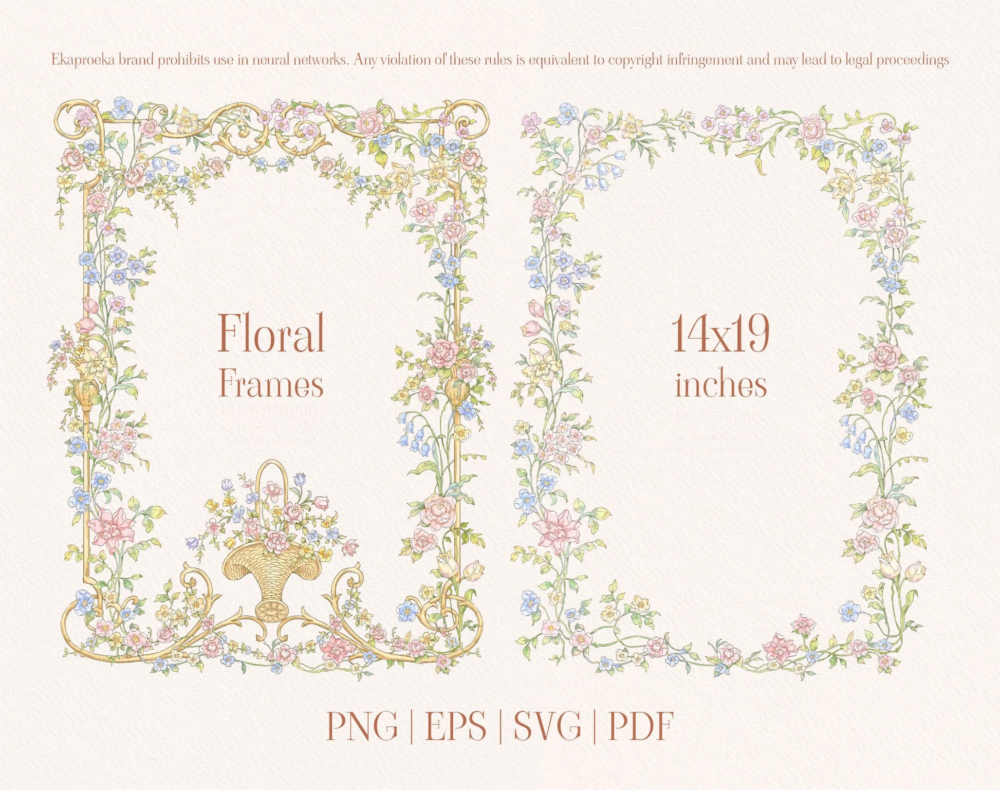 A4 floral frames ‘Floral’ and ‘14x19’ sample — Floral Basket clip-art