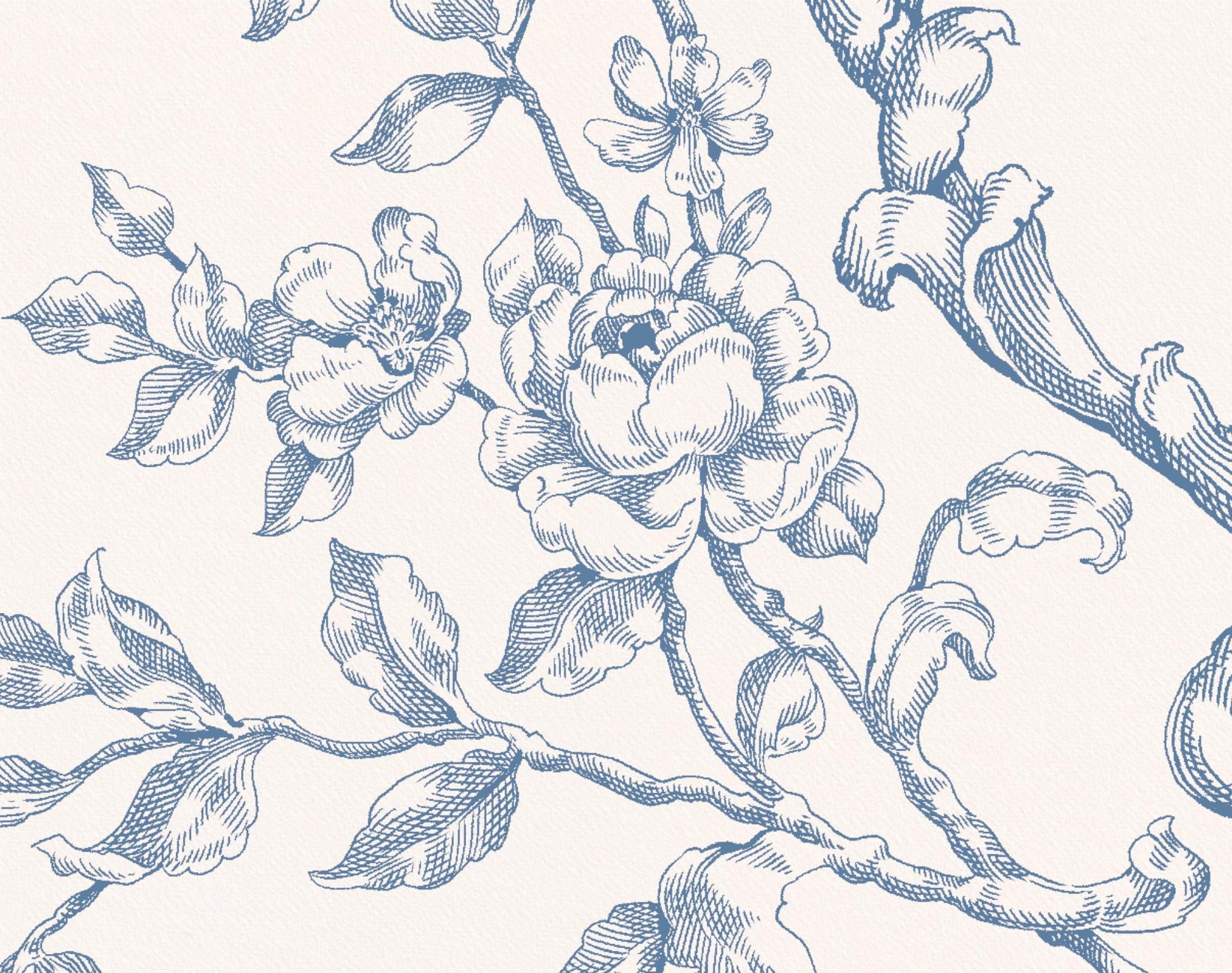 Rose and leaf sprig detail from Floral Crest Blue