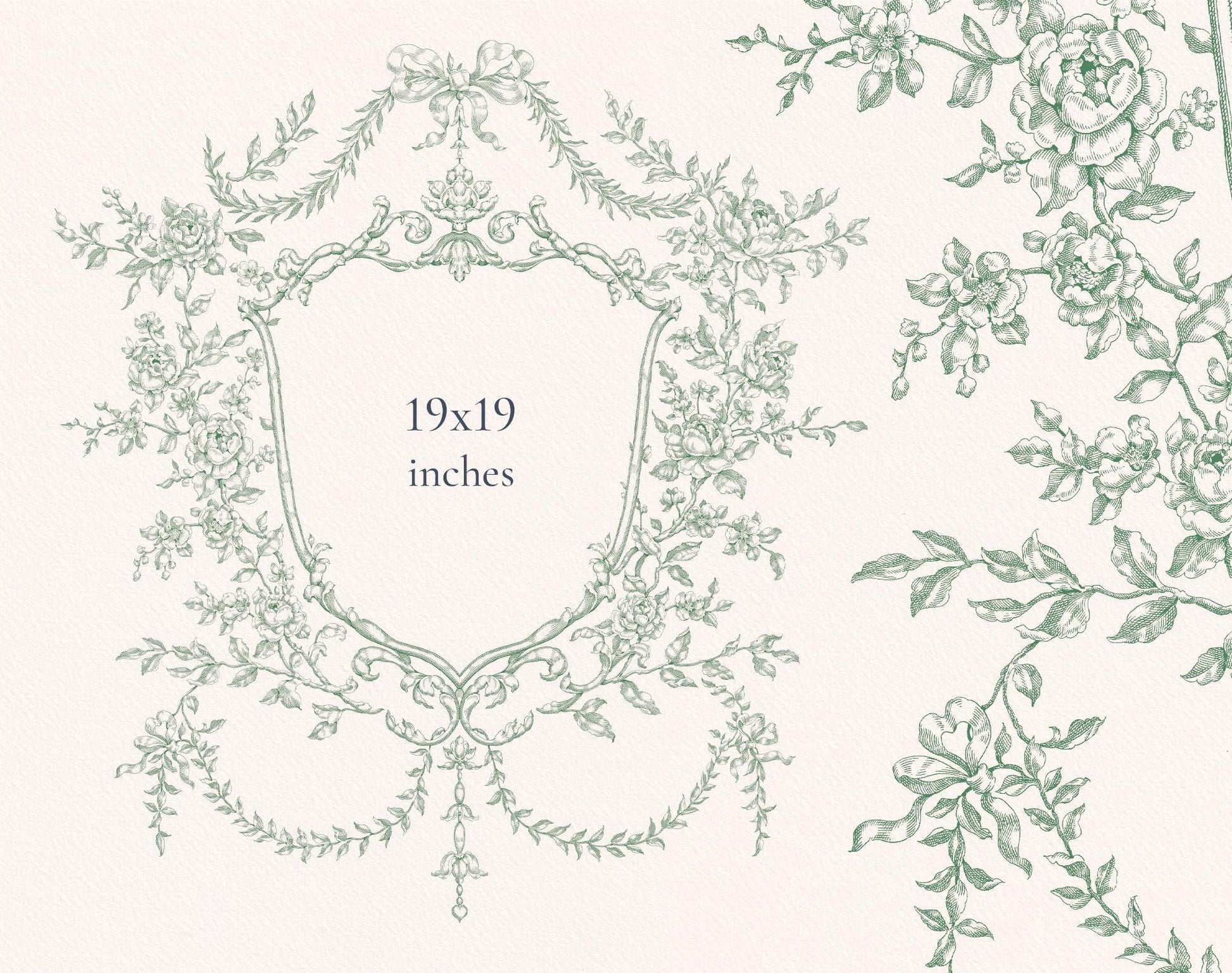 19×19 inch crest size guide — Floral Crest Green