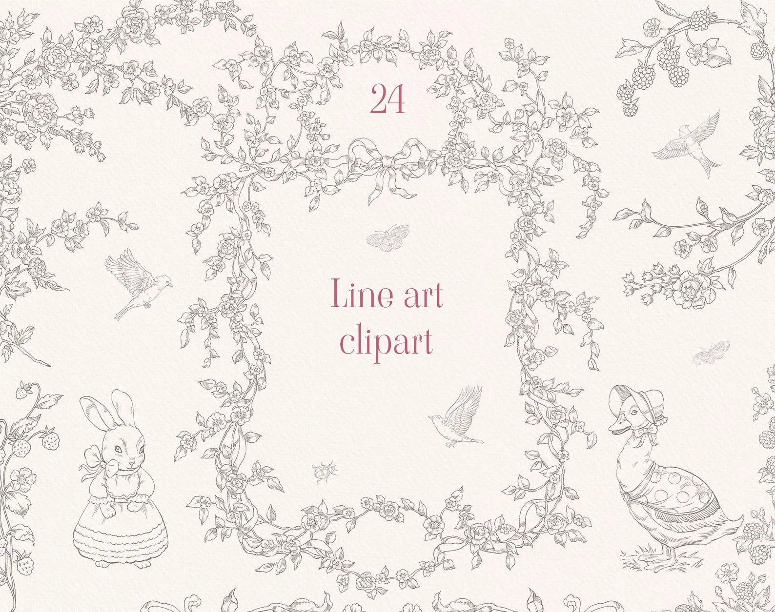 Delicate line-art versions of Floral Dream flowers and vines