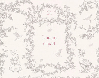 Delicate line-art versions of Floral Dream flowers and vines