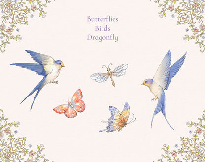 Butterflies, birds and dragonfly clip-art elements — Floral Grace ‘Butterflies & Birds and Dragonfly’ sheet