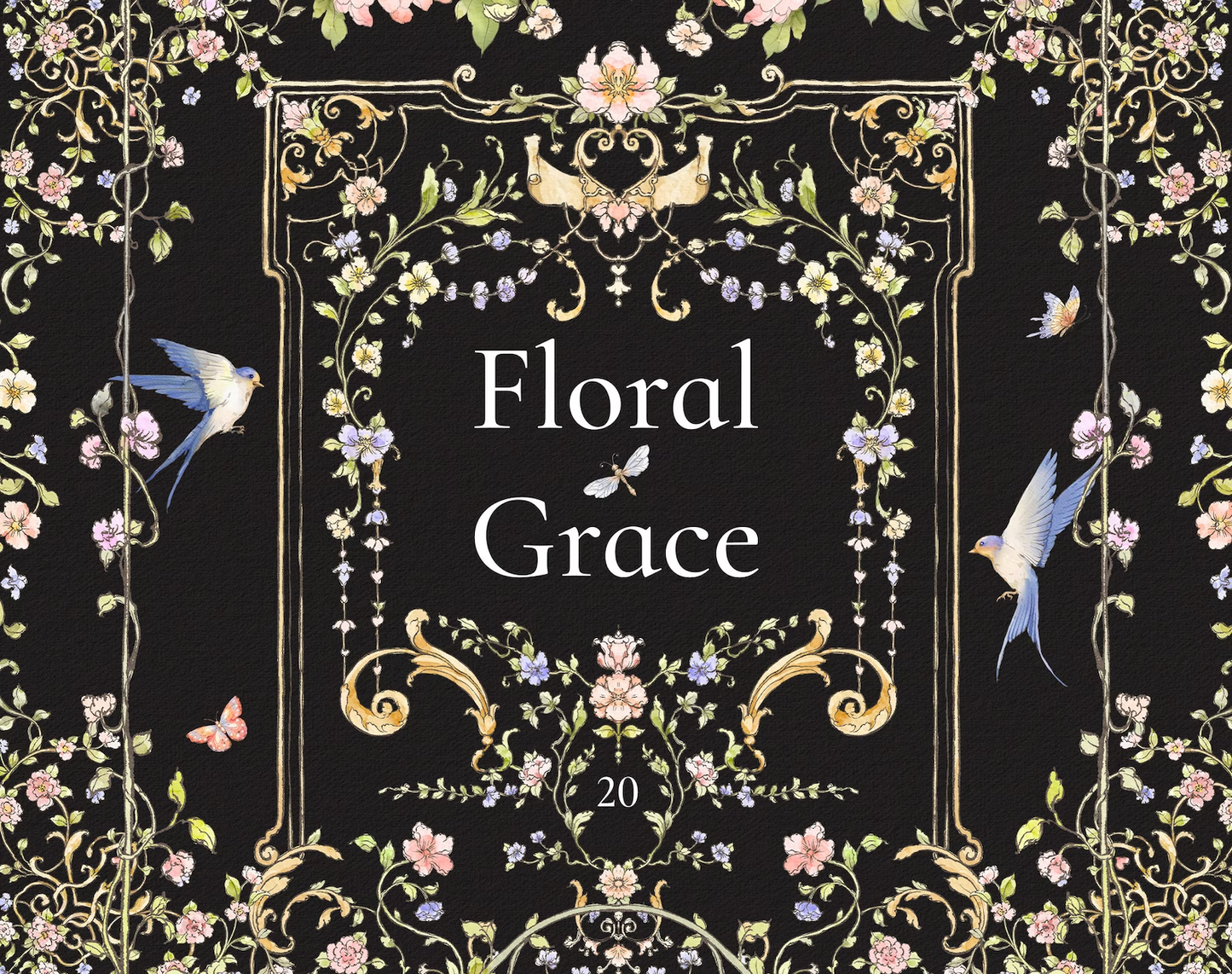 Floral Grace design on black background