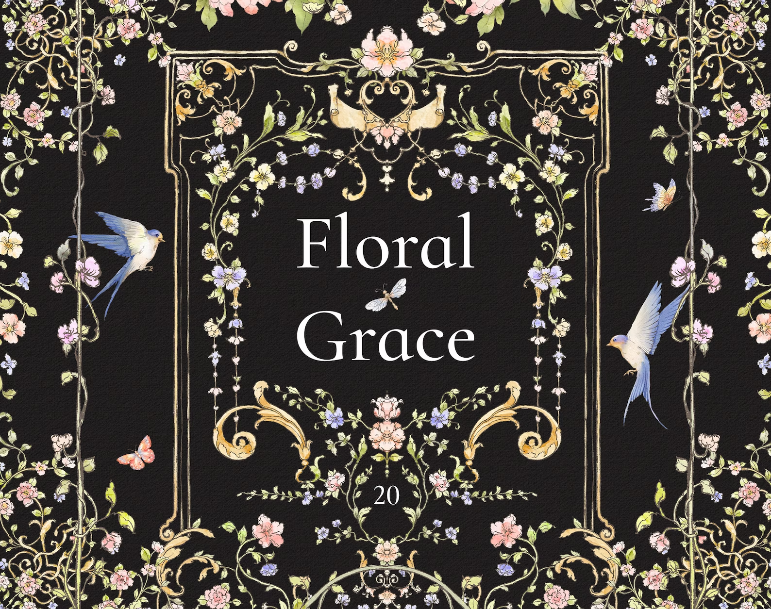 Floral Grace design on black background