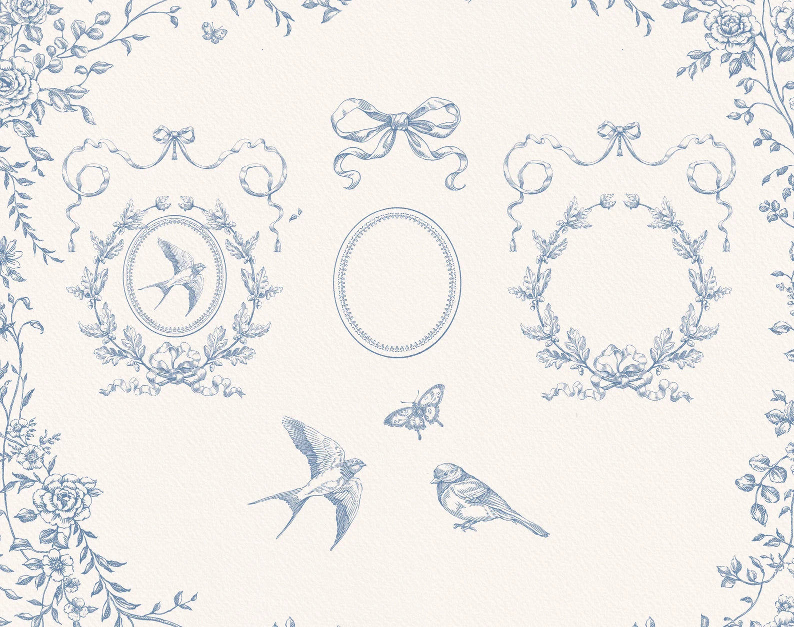Mini oval frame samples and bird accents — Floria Blue