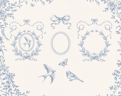 Mini oval frame samples and bird accents — Floria Blue