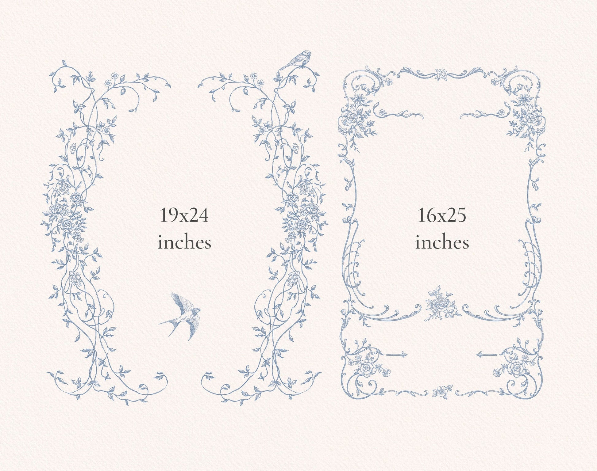 Rectangular frame samples 19×24 in & 16×25 in — Floria Blue