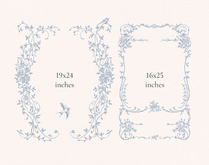 Rectangular frame samples 19×24 in & 16×25 in — Floria Blue