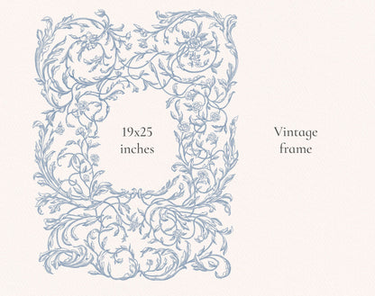 19×25 inch vintage floral frame — Floria Blue