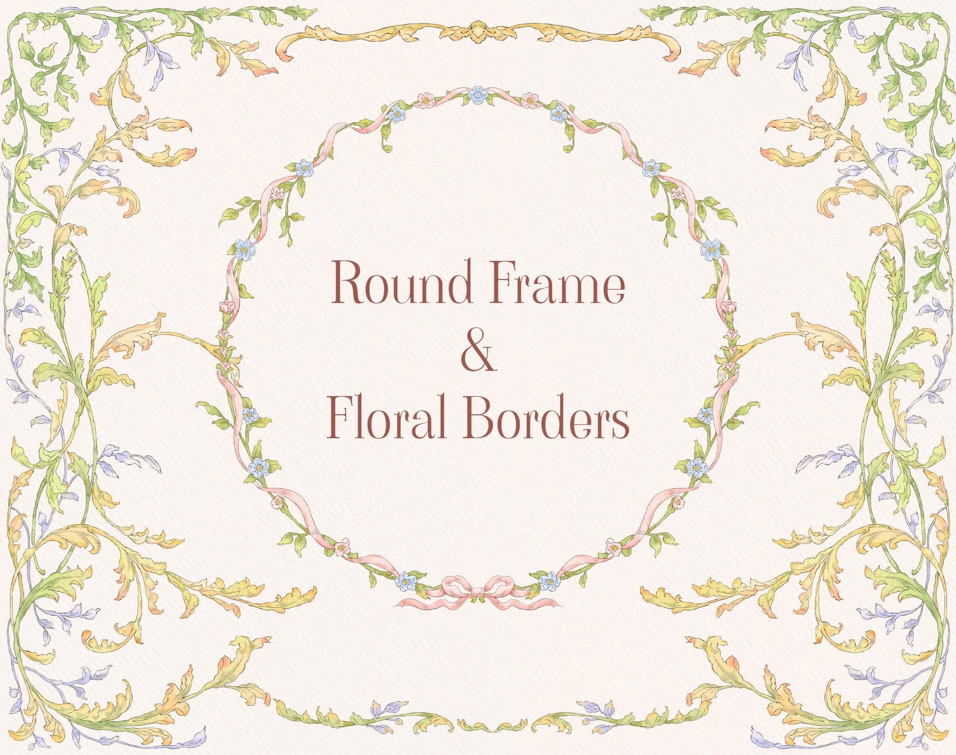 Iris pattern blossoms and matching floral border elements — Flowers & Borders sheet