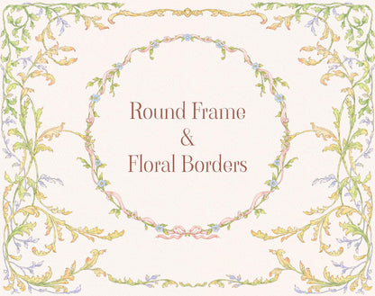 Iris pattern blossoms and matching floral border elements — Flowers & Borders sheet